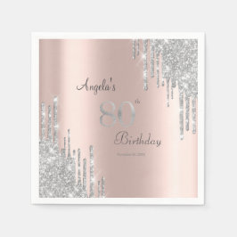 Silver Glitter Drips Rosa Guld 80-årsdag Pappersservett