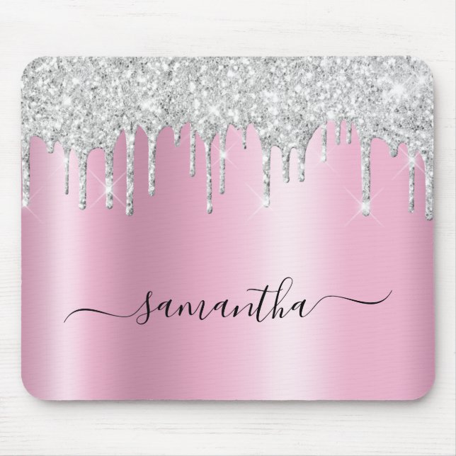 Silver Glitter Drips Rosa Shimmer Musmatta (Framsidan)