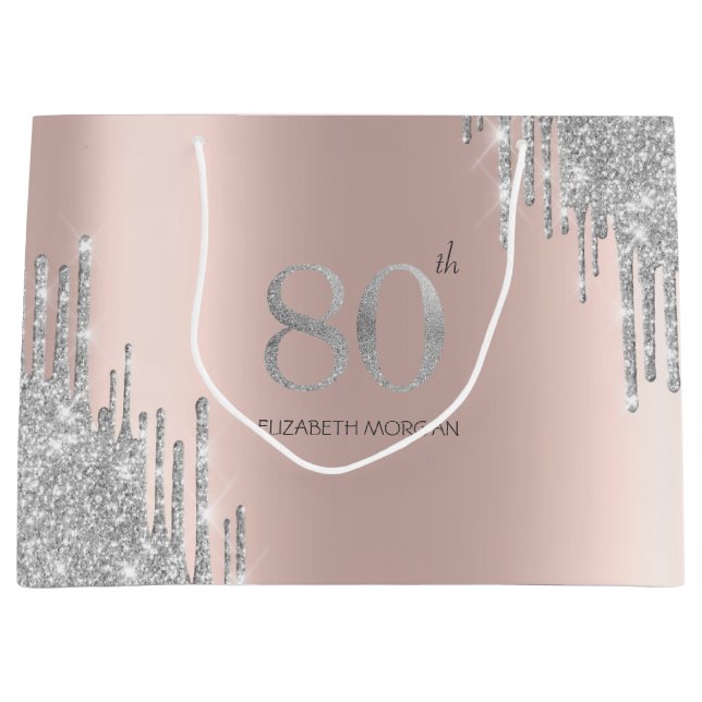 Silver Glitter Drips Rose Gold 80-årsfirande (Framsidan)
