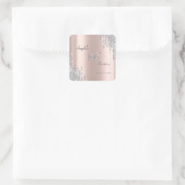 Silver Glitter Drips Rose Gold 80-årsfirande Fyrkantigt Klistermärke