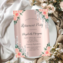 Silver Glitter Drips Rose Gold Blommig Pension Inbjudningar