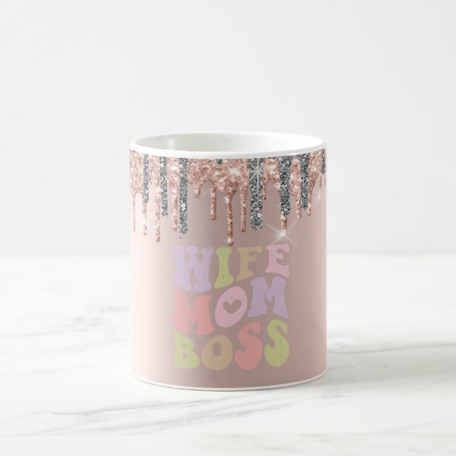 Silver Glitter Drips Rose Gold Hustru Mamma Chef Kaffemugg (Center)