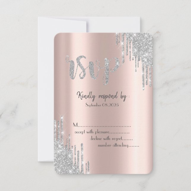 Silver Glitter Drips Rose Guld Födelsedag RSVP Inbjudningar (Framsida)