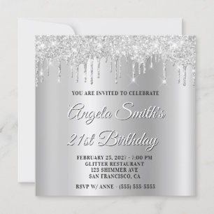 Silver Glitter Drips Shimmer Ombre Droppskugga Inbjudningar
