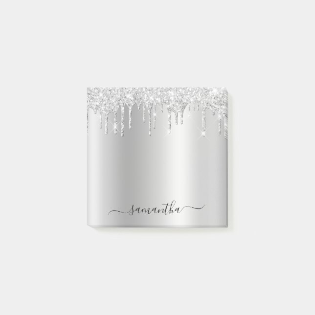 Silver Glitter Drips Shimmer Post-it Block (Framsida)