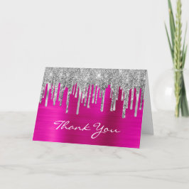 Silver Glitter Drips Shock rosa Foil 50:e födelsed Tack Kort
