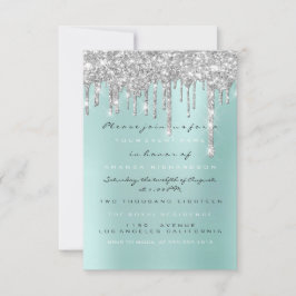 Silver Glitter Drips Silver Aqua Bröllop Sweet 16 Inbjudningar