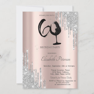 Silver Glitter Drips Vinglas Rose Gold 60-årsprese Inbjudningar