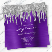Silver Glitter Drips Violett Födelsedagsfirande 60