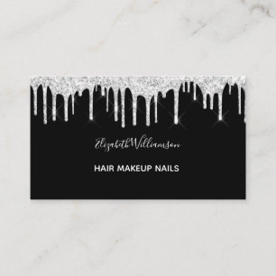 Silver Glitter Drips Vit Svart Elegant Flickaktig Visitkort