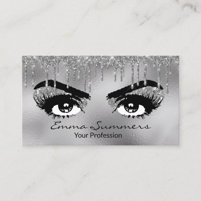 Silver Glitter driver Eyebrow Eyelash Makeup Ögon Visitkort (Framsida)