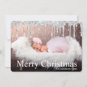 Silver Glitter Drives God jul Photo  Julkort