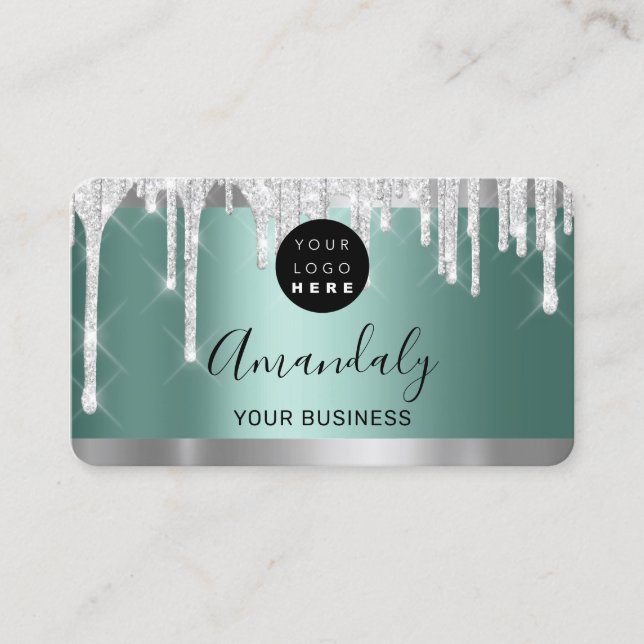 Silver Glitter Drives Ram Qr Code Logotyp Teal Grö Visitkort (Framsida)