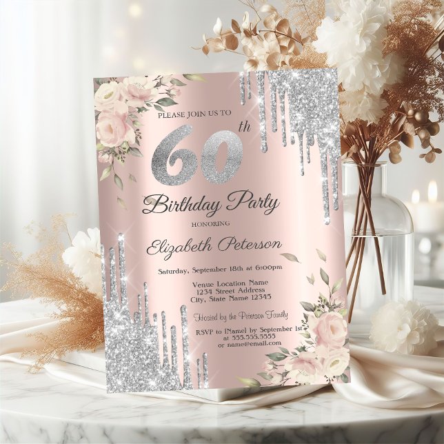 Silver Glitter-drivrutiner,Ro 60-årsdagen Inbjudningar (Skapare uppladdad)