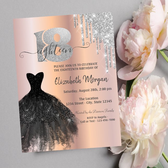 Silver Glitter-drivrutiner, svart bläck 18:e födel Inbjudningar (Skapare uppladdad)