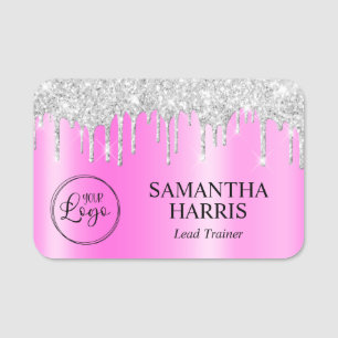 Silver Glitter-dropar Magenta Shimmer Namnbricka