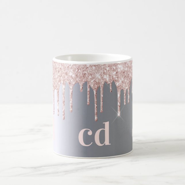 Silver glitter dropp ro guld monogram kaffemugg (Center)