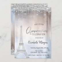 Silver Glitter droppar Eiffel Torn Quinceanera