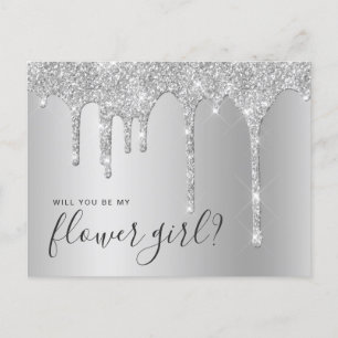 Silver glitter droppar kommer du att bli min blomm inbjudan vykort