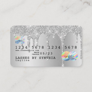 Silver glitter droppar Kredit Card guld hologram Visitkort