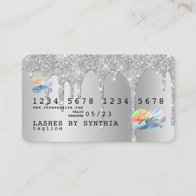 Silver glitter droppar Kredit Card guld hologram Visitkort (Framsida)