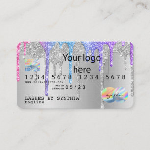 Silver glitter droppar Kredit Card hologram add lo Visitkort