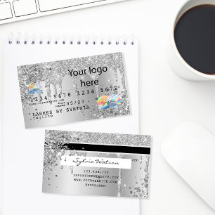 Silver glitter droppar Kredit Card hologram add lo Visitkort
