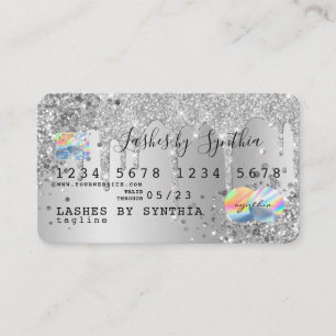 Silver glitter droppar Kredit Card hologram lägg t Visitkort