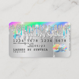 Silver glitter droppar Kredit Card hologram lägg t Visitkort