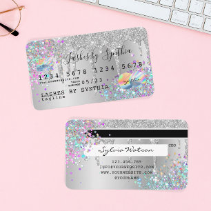 Silver glitter droppar Kredit Card hologram lägg t Visitkort