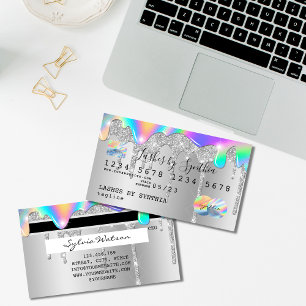 Silver glitter droppar Kredit Card hologram lägg t Visitkort