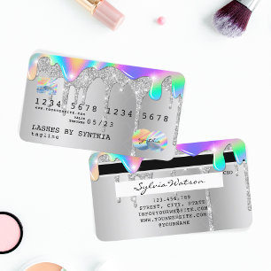 Silver glitter droppar Kredit Card hologram Visitkort