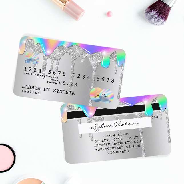 Silver glitter droppar Kredit Card hologram Visitkort (Skapare uppladdad)