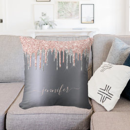 Silver glitter  droppar, monogramskript kudde