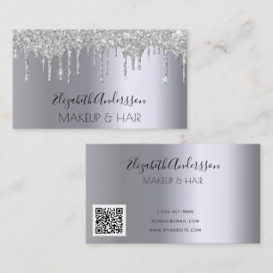 Silver glitter droppmakeup-hårspets QR-kod Visitkort