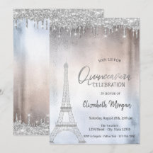 Silver Glitter Drops Eiffeltornet Quinceanera