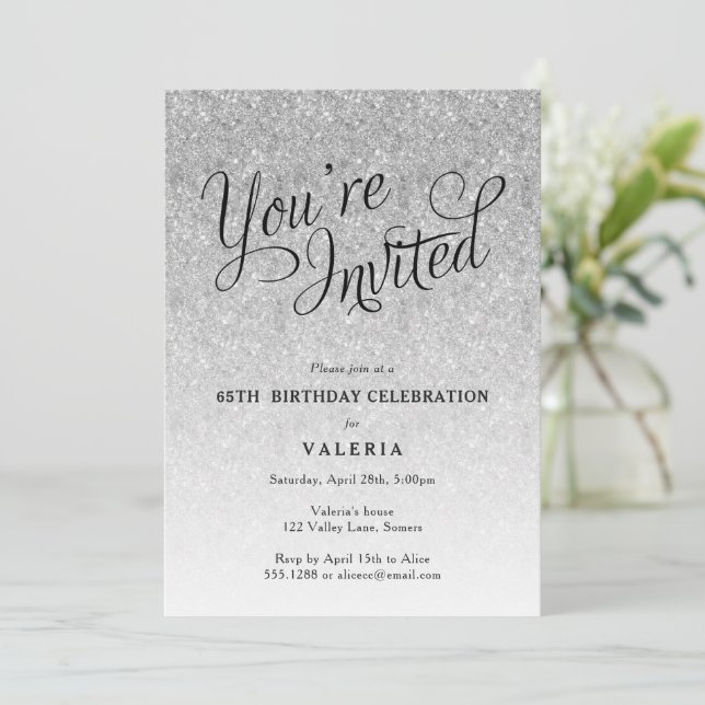 Silver Glitter Du är inbjuden till Party Inbjudningar (Stående Fram)