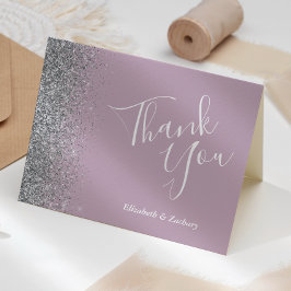 Silver Glitter Dusty Lila Bröllop Tack Kort