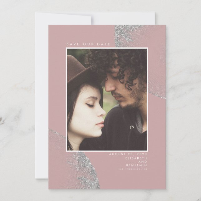 Silver Glitter Dusty Rosa Spara datumfoto Spara Datumet (Framsida)