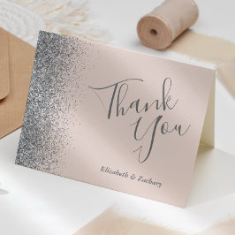 Silver Glitter Edge Blush Rosa Bröllop Tack Kort