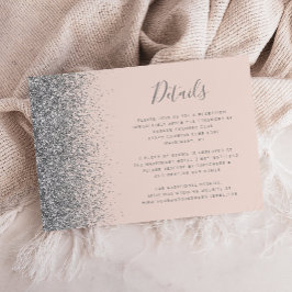 Silver Glitter Edge Blush Rosa Bröllopsdetaljer Tilläggskort