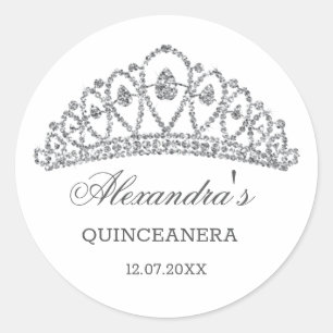 Silver glitter, effekttiara Quinceanera Runt Klistermärke
