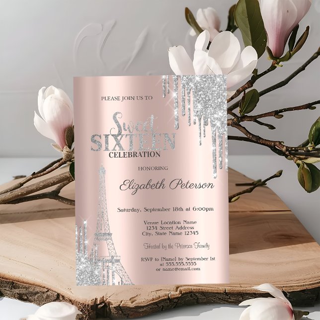 Silver Glitter, Eiffel Torn Sweet 16 Inbjudningar (Skapare uppladdad)