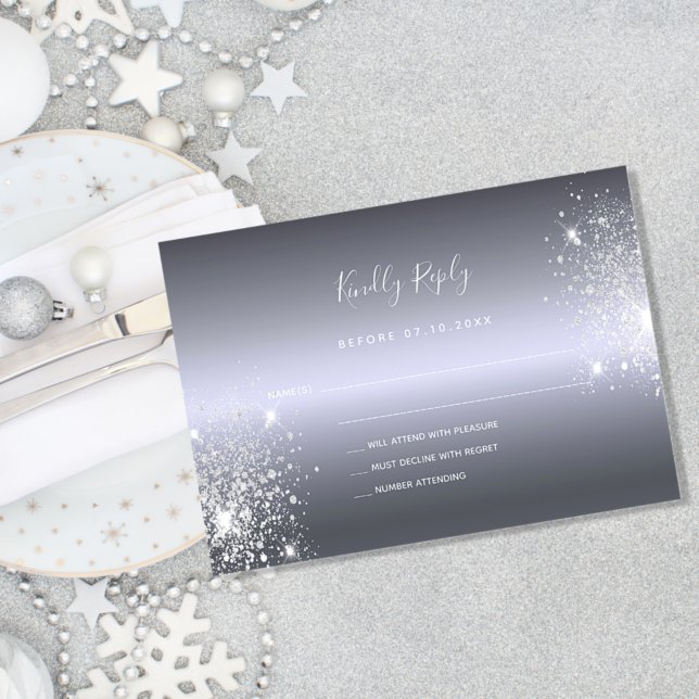 Silver glitter elegant bröllop OSA  Anteckningskort (Skapare uppladdad)