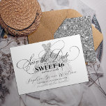 Silver Glitter Elegant Dress Sweet 16 Birthday Spara Datumet<br><div class="desc">Silver Glitter Elegant Dress Sweet 16 Birthday Spara datum</div>