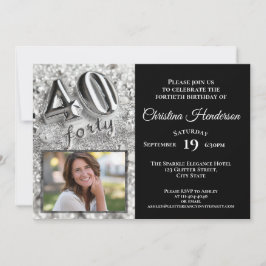 Silver Glitter Elegant Foto 40:e födelsedagen Part Inbjudningar
