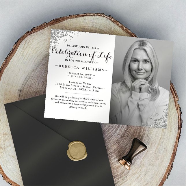 Silver Glitter Elegant Foto Firande i livet I Inbjudningar (Skapare uppladdad)