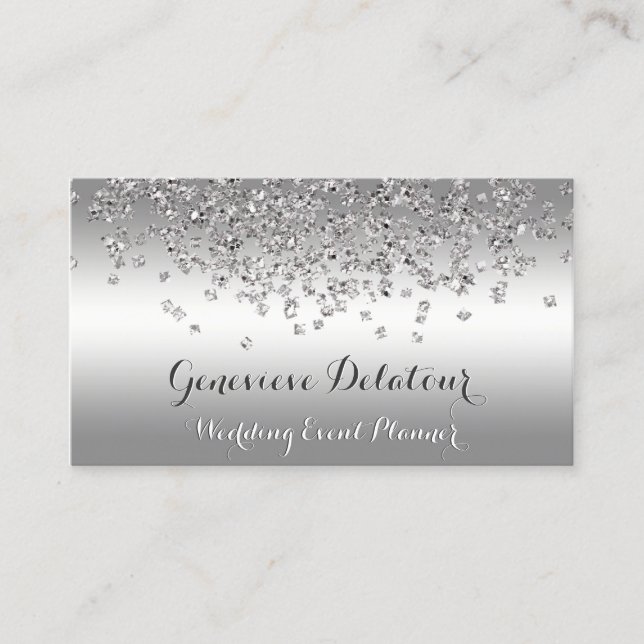 Silver Glitter Elegant Platinum  Evenemangsplanera Visitkort (Framsida)