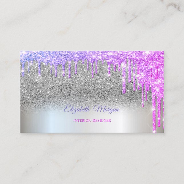 Silver Glitter Elegant Professionell Droppning Visitkort (Framsida)