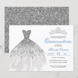 Silver Glitter Elegant Quinceañera Inbjudningar